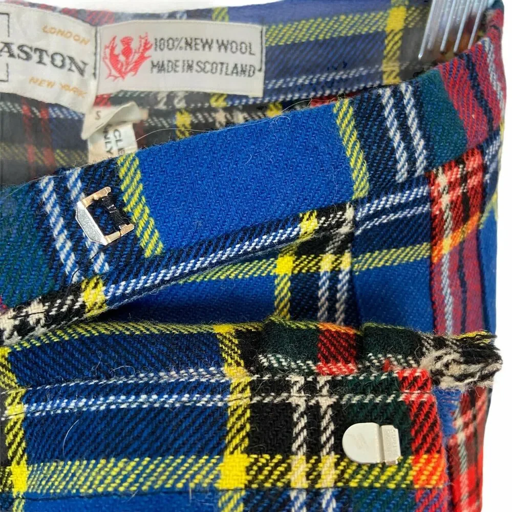 Scottish Tartan Skirt Size XS Kilt Retro Vintage Aston Women Wool Red Black Blue